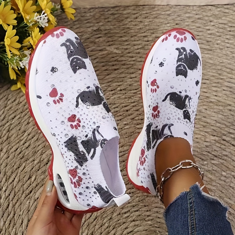 

Women's Lightweight Slip-on Sneakers With Cat - Breathable Fabric Low Top Casual Sports Shoes With Flexible Polyurethane Sole - Comfort Footwear With Positioning Printing - European &