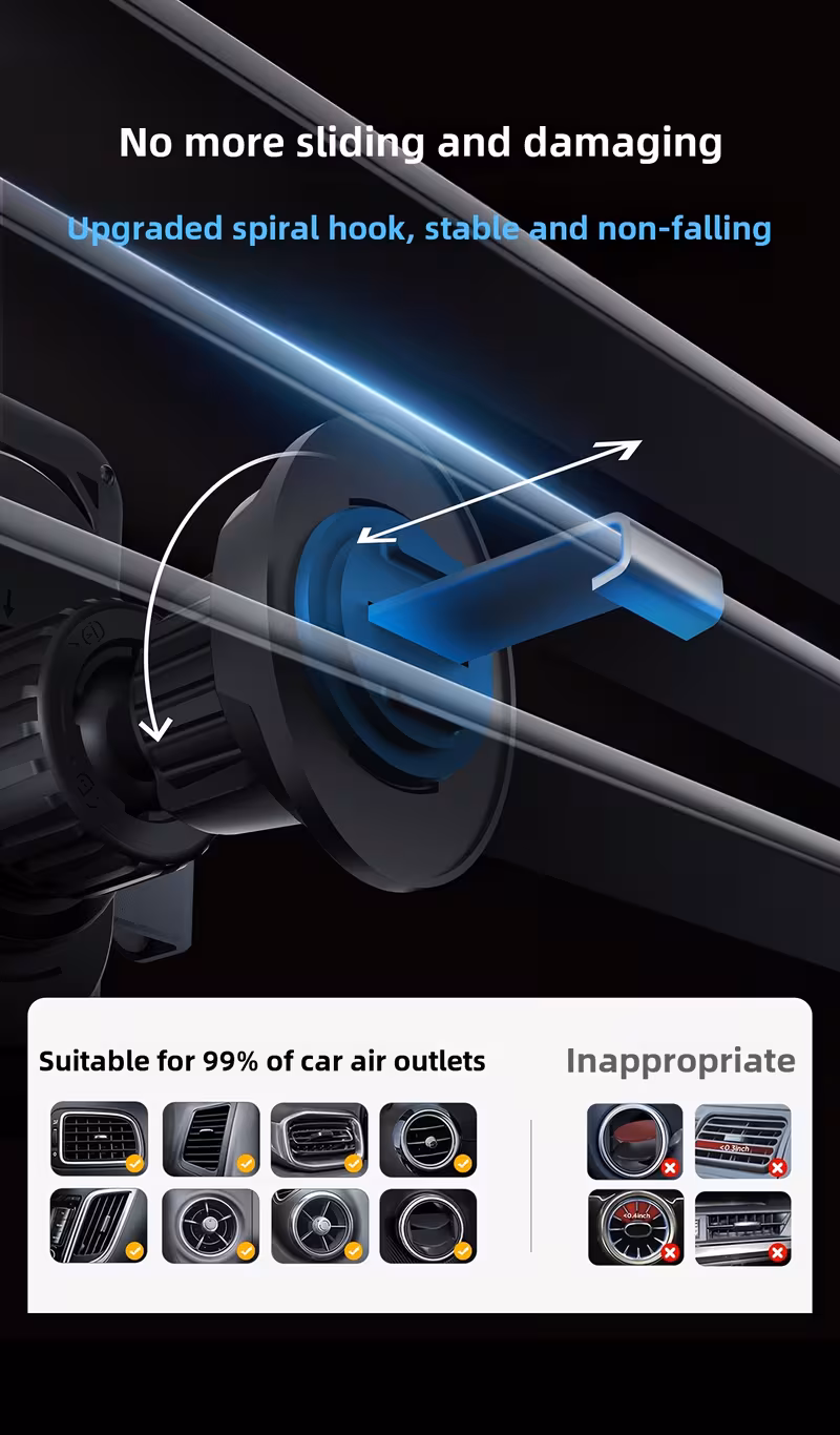 2025 new model car fast charging wireless charger universal phone holder can rotate for horizontal and use with ambient light supports charging wireless charging phones details 5