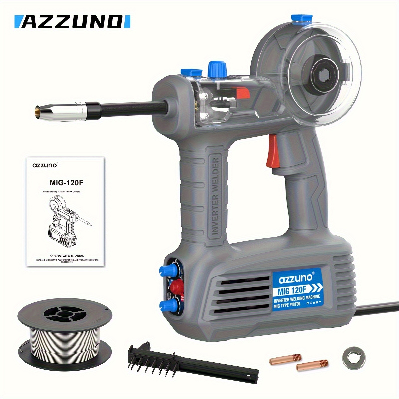 TEMU à souder gaz portable AZZUNO MIG 120F, mini corps, tenu d'une seule main, convient aux de traitement des métaux bas, coulés et dorés, pour en