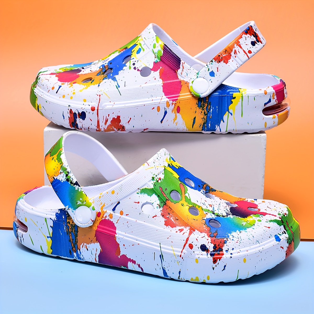 

Women's Colorful Graffiti Pattern Clogs, Casual Hollow Out Design Garden Shoes, Comfortable Slip On Beach Shoes
