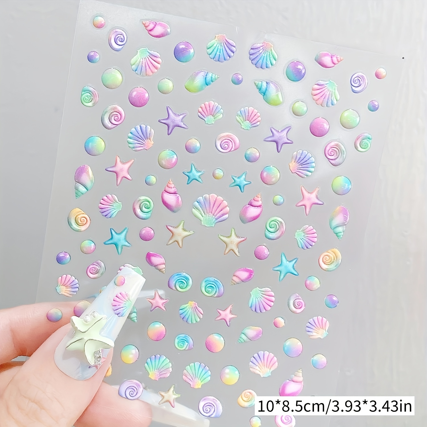 5d Ocean-inspired Shell Starfish Cartoon Design For Embossed Nail Art