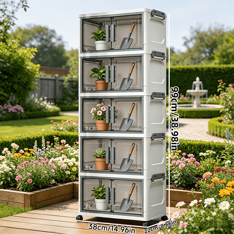  de almacenamiento para plantas en macetas de exterior móvil de gran capacidad, estante apilable multicapa para macetas de exterior, gabinete plegable para herramientas de   de jardín,   para macizos de flores, jardines, paisajismo y patios,  , gabinete