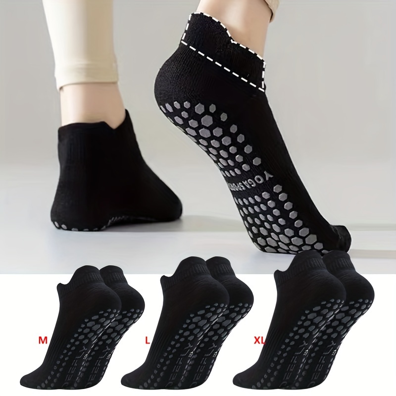 

3 Pairs Unisex Non-slip Yoga Socks Black Sports Socks With Grip, Comfy Breathable Sports Socks Multiple Sizes (m, L, Xl), Couples Matching Set