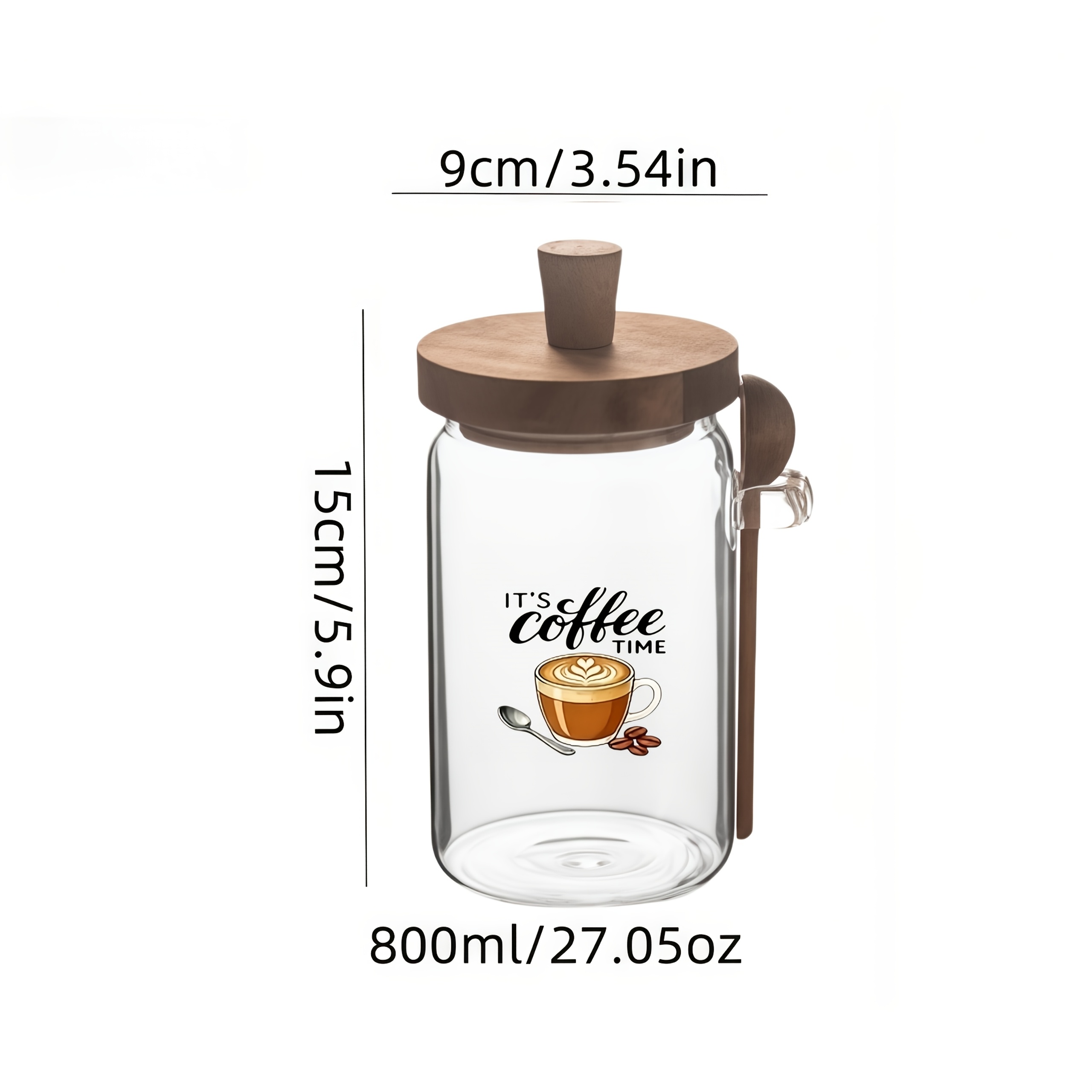 TEMU 2pcs 1 Jar   1 Scoop Cute Pattern Glass Coffee Bean Storage Jar - Suitable For Coffee Beans, Spices, , Seasonings, Storage - Airtight Freshness