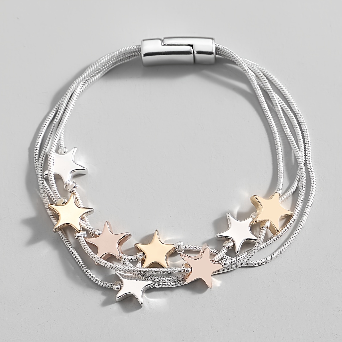 

Colorful Star Beaded Bracelet With Multi-layer Silvery Chain - Perfect Jewelry Gift For Parties & Events