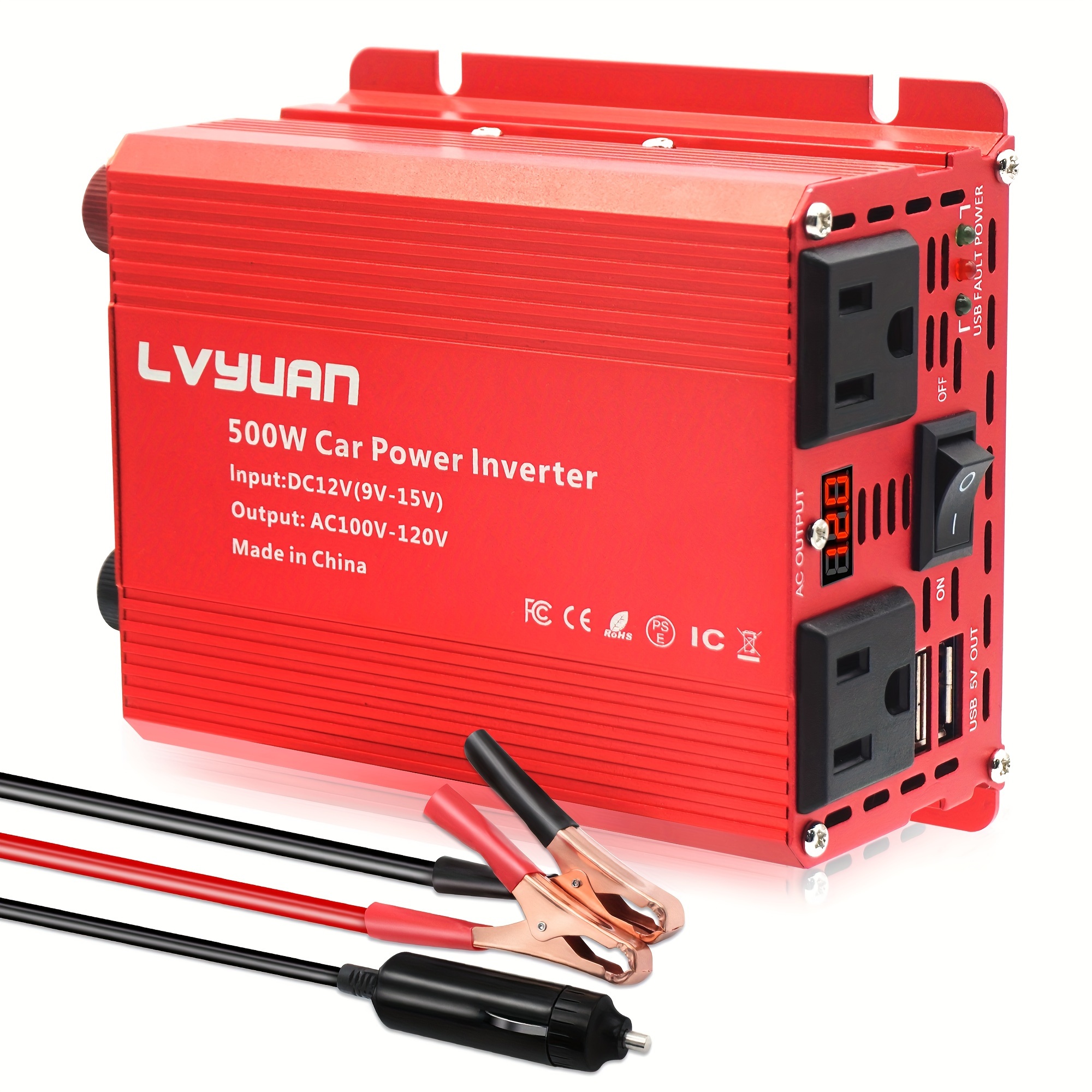 

Power Inverter For Car 500w Inverter 12v To 110v With 2 Us Sockets, 2 Usb Ports, Led Display For Car