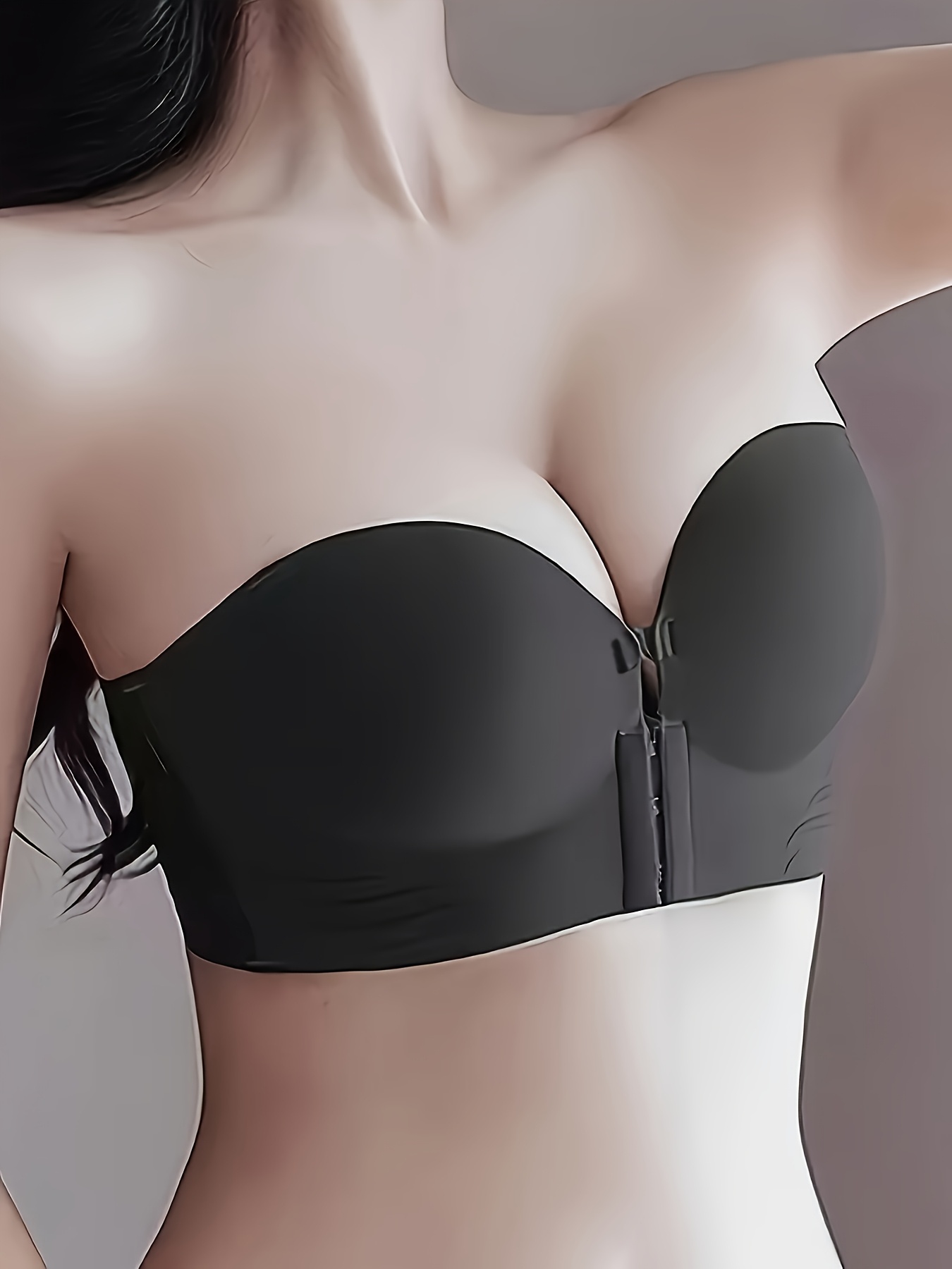 Women's Strapless Bandeau Bra with Anti-Slip Design, Invisible Lift & Front Buckle Closure, Nude Color, Low Support, Smooth Finish, Perfect for Casual Attire, Supportive Undergarment | Front Closure Top | Nylon Strapless Bra