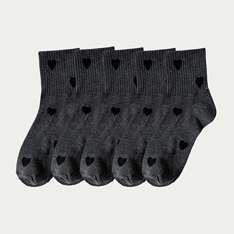 TEMU 10pcs/5 Pairs Women's Mid-calf Socks With Heart Pattern, Calf Socks - Elegant Heart , Featuring A Heart Pattern In Fabric - Soft, Suitable For