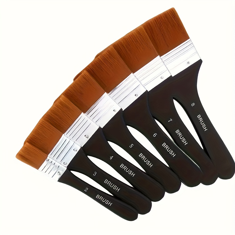 Image of 7pcs Synthetic Flat Paint Brush Set - Soft Nylon Brush Set For Acrylic, Oil, Watercolor, Canvas Painting - Artist Craft Varnish Brushes
