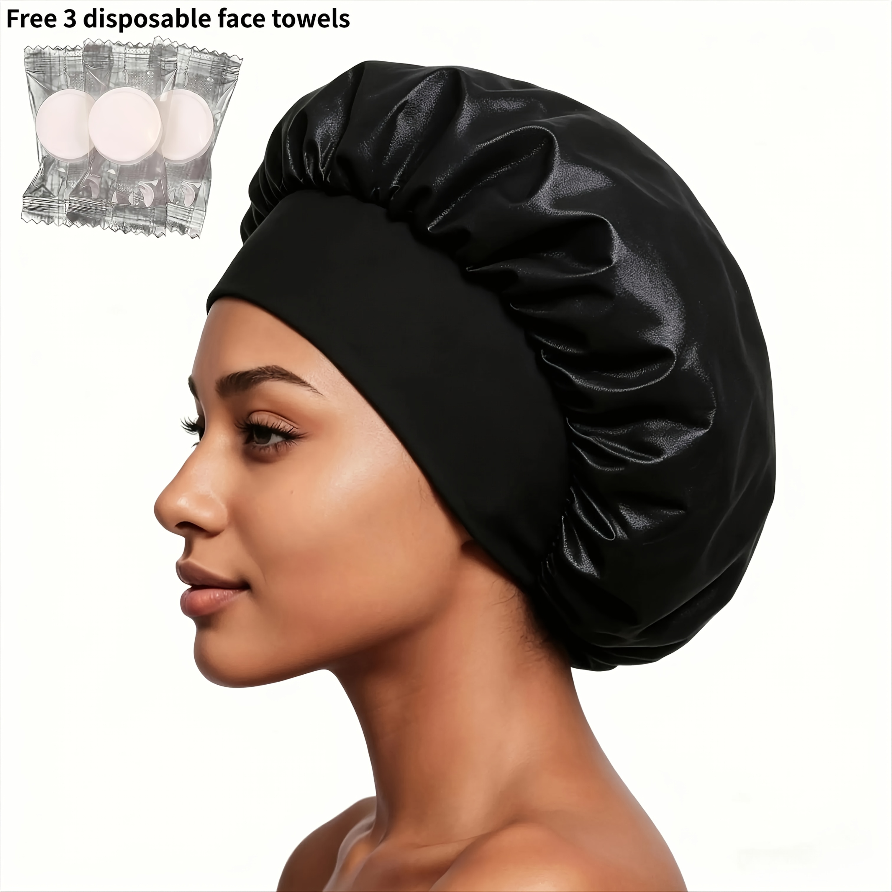 TEMU 4-teiliges hochwertiges Satin-Schlafhauben-Set mit 3 Einweg-Gesichtshandtüchern, Unisex-Design. Mit Y-glatter, hautfreundlicher Textur leichtem,