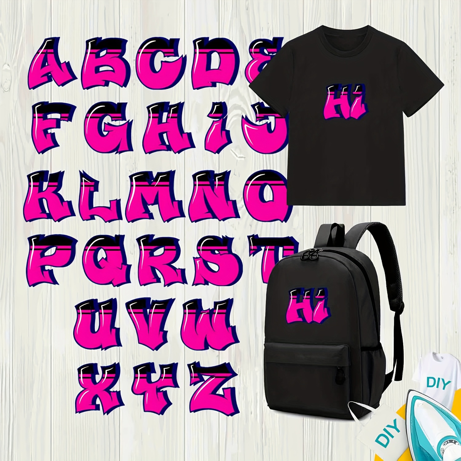 TEMU 26 Patchs de transfert thermique durables et lavables avec des lettres dans un style graffiti, adaptés aux vêtements, pantalons, t-shirts,
