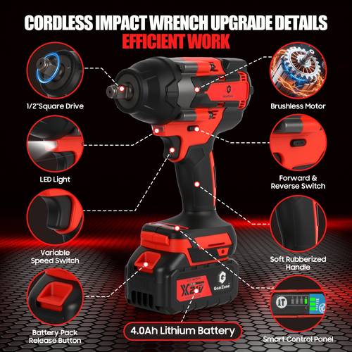 red cordless impact wrench 1 2 inch 1000 n m brushless impact gun with 2pcs 21v batteries 2800 rpm high torque electric impact driver set for car and home use