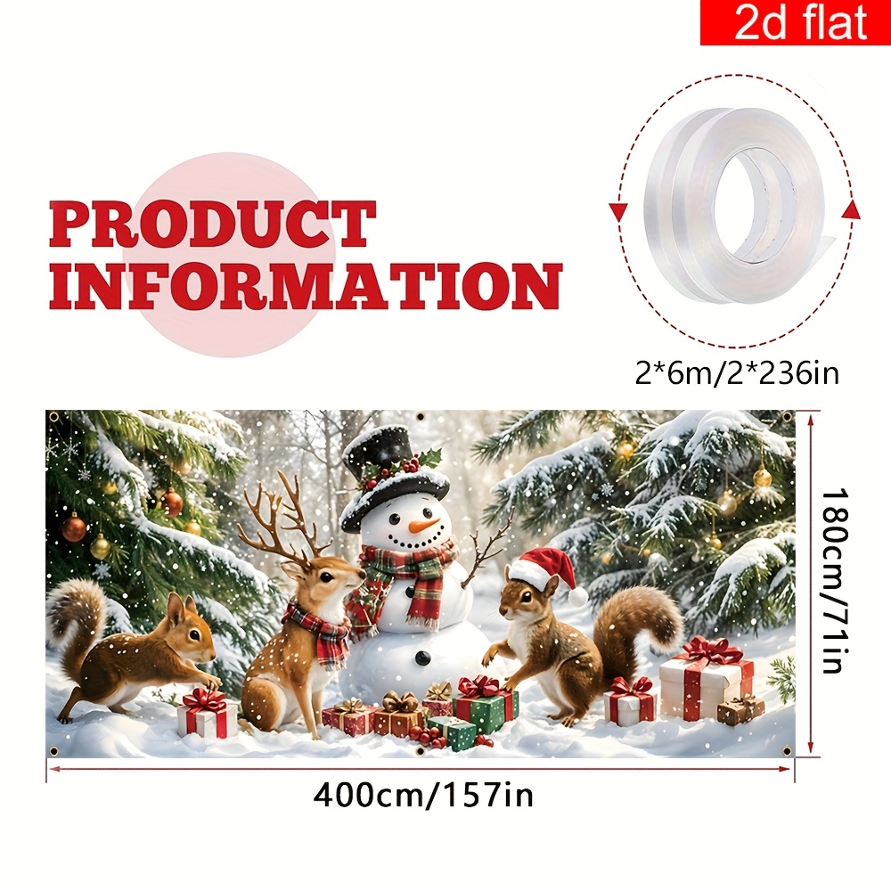 TEMU Bannière Plate 2D, 1 Drapeau de Porte de Garage de Noël, Fibre de Lumineuse et Durable, Motif Animaux de Neige & , Grande Murale Décoration de