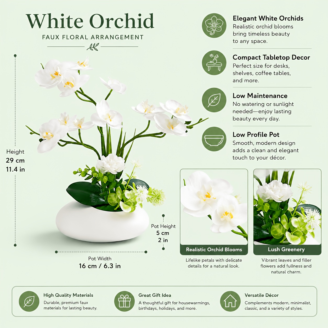 TEMU 1pc Of Artificial Phalaenopsis Orchid Potted Plant With Realistic Flowerpot, A Lifelike Decorative Greenery For Home Decor, Holiday Decoration,
