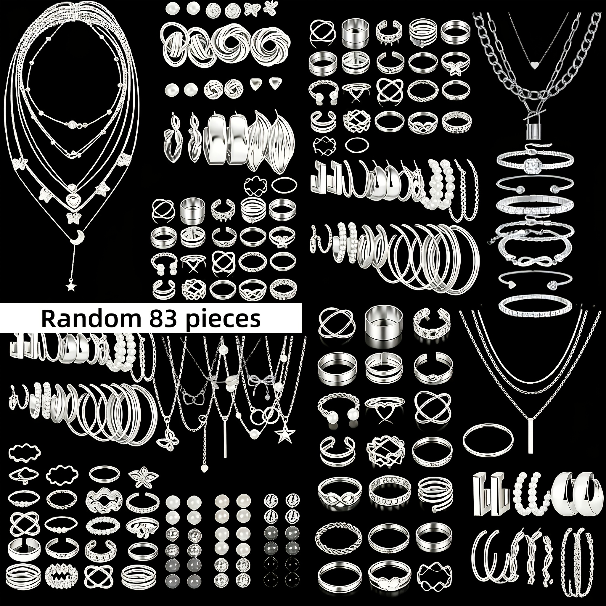 TEMU Random 83pcs Women's Jewelry Set: Fashionable, Luxurious, Elegant, And High-end Old Money Style. This Four-in-one Set Features, Heart, , And