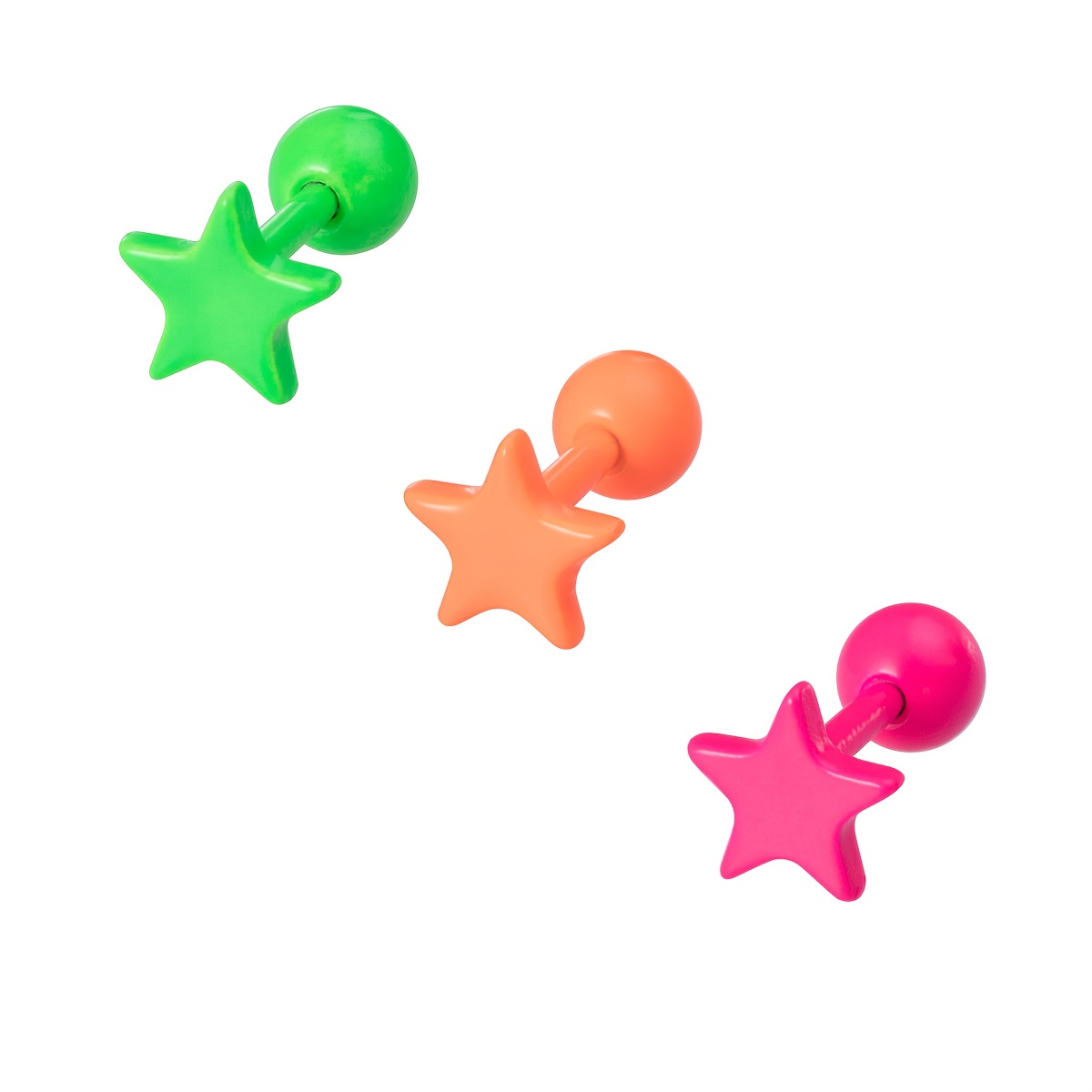 TEMU Set Of 3 Vibrant Star-shaped Stud Earrings Made Of Stainless Steel, Suitable For Cartilage, Tragus, Daith, And Helix Piercings