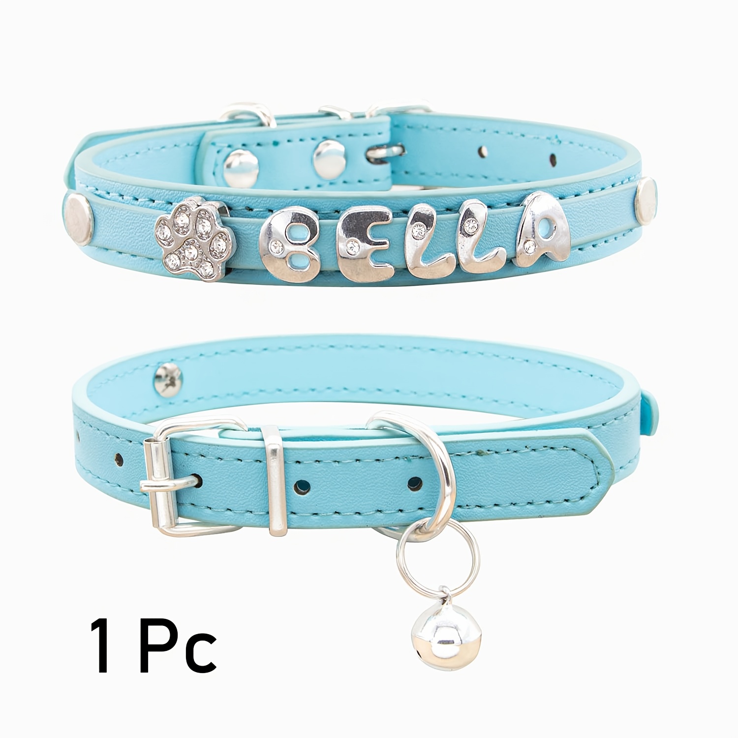 TEMU 1pc Personalized Cat Collar Faux Leather Puppy Cat Id Collars With Exquisite Pendant, Customized Dog Pendant Tag Accessory Decoration For Small