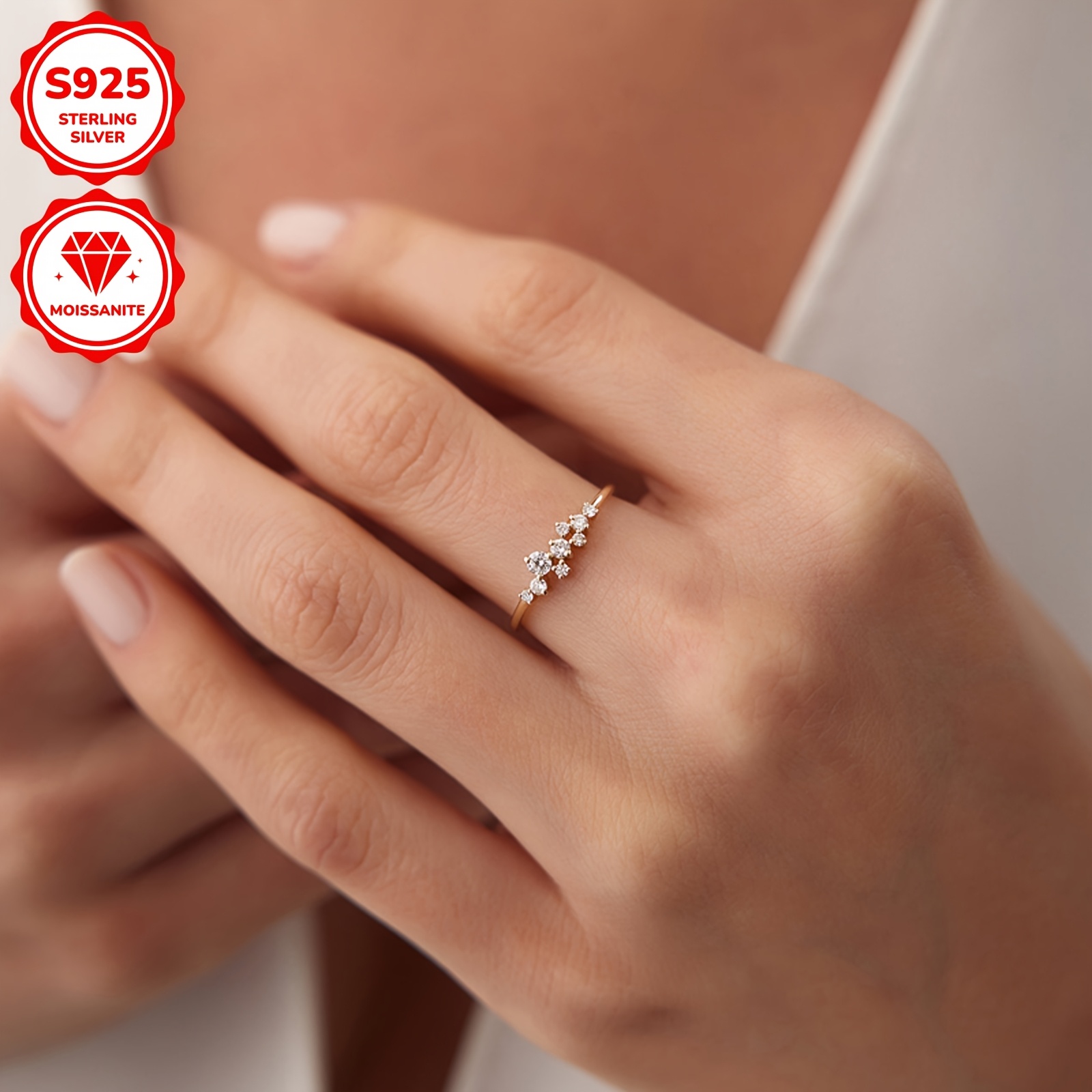 a 925 silver ring featuring synthetic moissanite stones 3mm 1  5mm 1  8mm 2pcs 1 6mm 5pcs with a total weight of 0 3ct designed as a delicate and stylish engagement ring for   for anniversary celebrations details 5