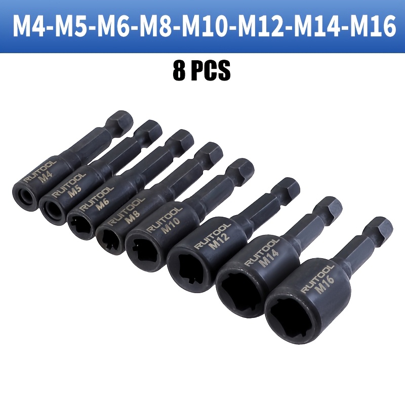 Tap Socket Adapter M4-m16 Alloy Steel Metric Screw Tap 1/4 Inch Hex Shank Quick Change Machine Tap Socket Adapter For Power Tools 6pcs/8pcs