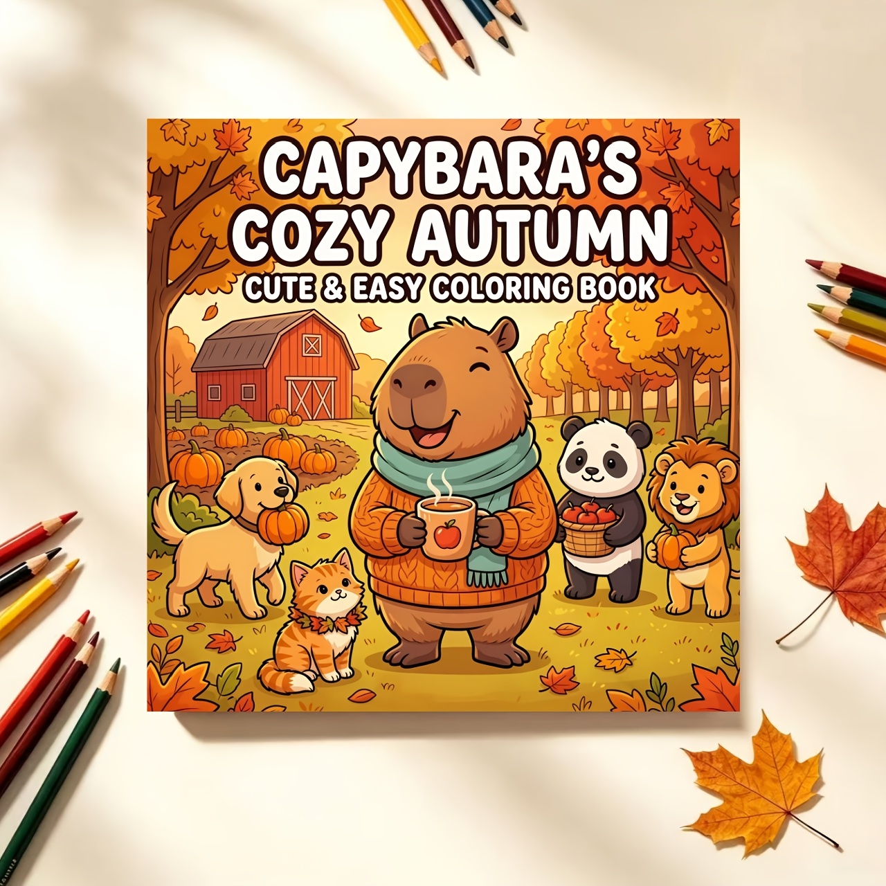 TEMU 1pc Cozy Autumn Coloring Book, 24 Pages Single-sided Design, And Easy Capybara Autumn Coloring Pages, Depicting Warm Scenes Of Capybaras And