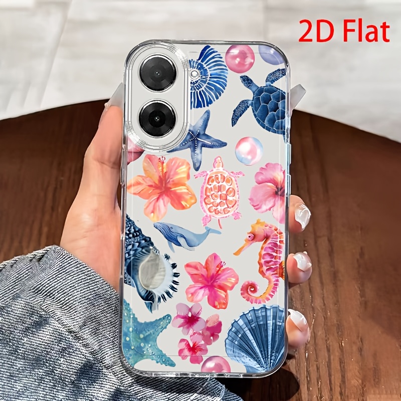 Trda zaščitna ovitek za telefon: 2D ravna akvarelna oceanska ovitek za telefon, primerna za Redmi 10 12C 13 14C + A3 Note 8 11S 12 13 14Pro+