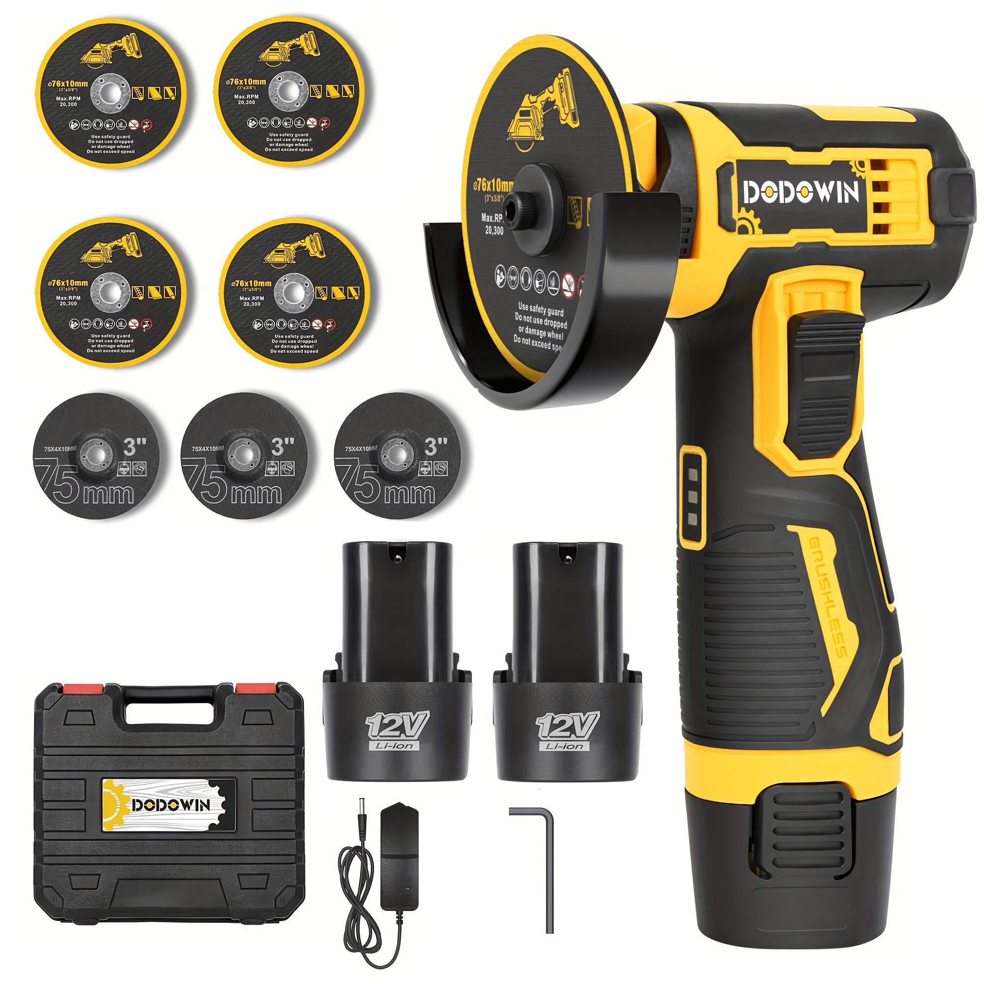 TEMU Mini meuleuse d'angle fil 19500 tr/min, outil électrique de meulage et de polissage, 1/2 batteries incluses, meuleuse au lithium pour métal,