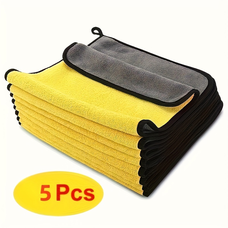 

5pcs Coral Fleece Microfiber Cleaning Cloth Set, Double-sided, Reusable Fiber Towel For Home And Car Detailing, Auto Maintenance And Cleaning Textile Kit