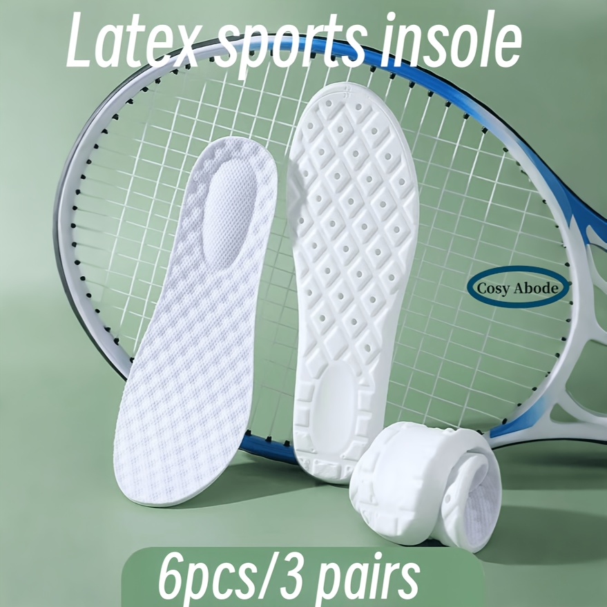 TEMU 6pcs/3 Pairs High Elasticity Latex Sports Shoe Insoles, Soft Sole, Breathable Deodorizing Shock Absorbing Insoles, Athletic Style
