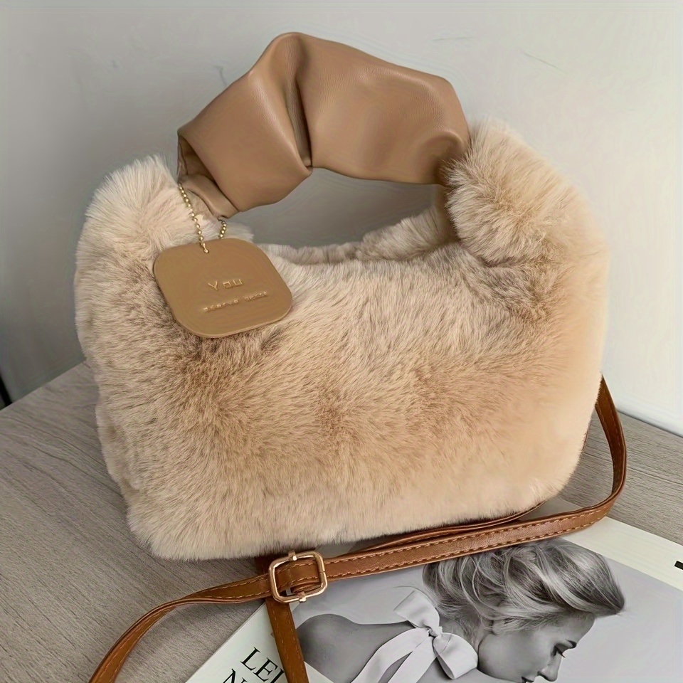 TEMU 1pc 's Plush Handbag, Fashion Bag, All- Cute Crossbody Bag