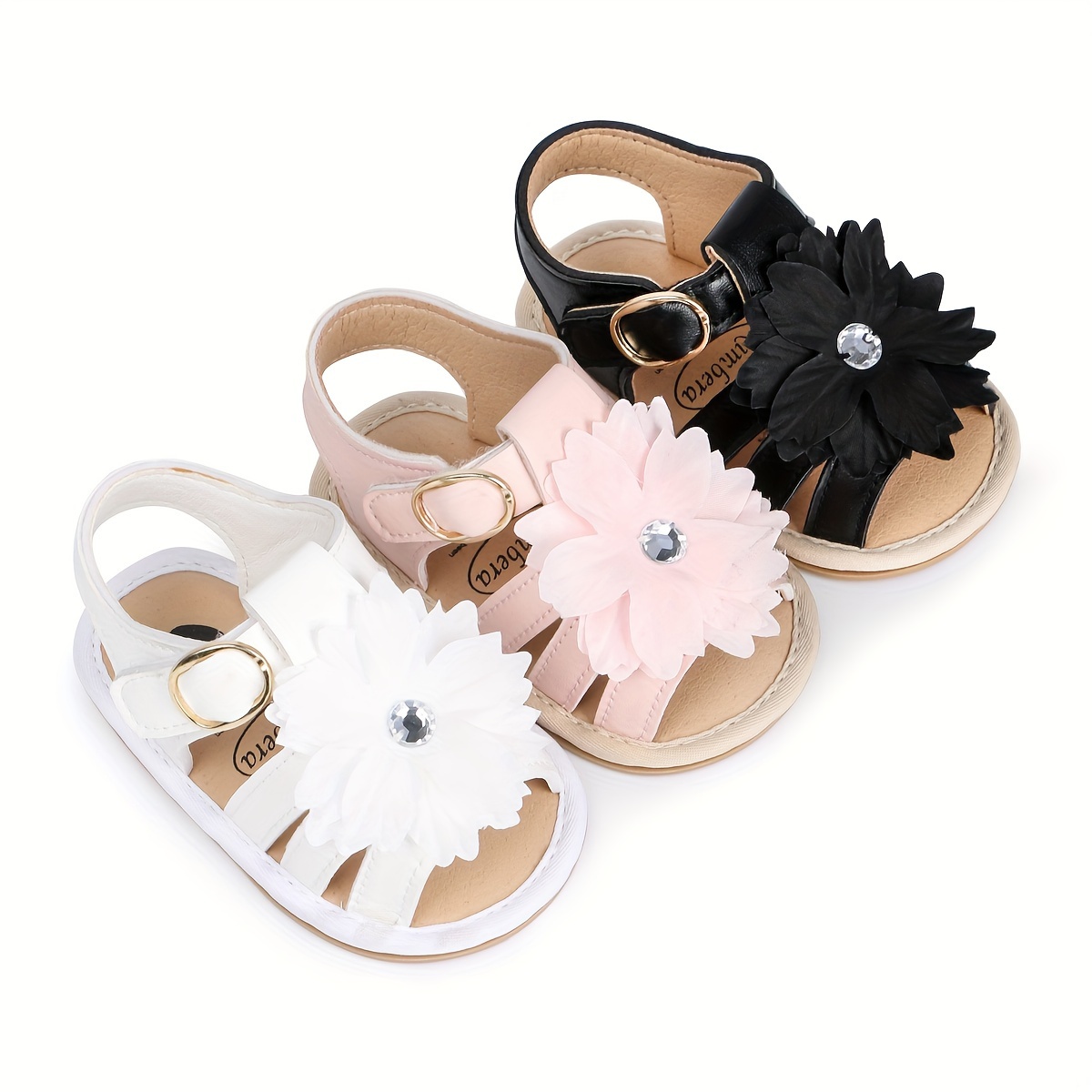 

Trendy Cute Flower Decor Solid Color Sandals For Baby Girls, Breathable Lightweight Walking Shoes For Spring And Summer
