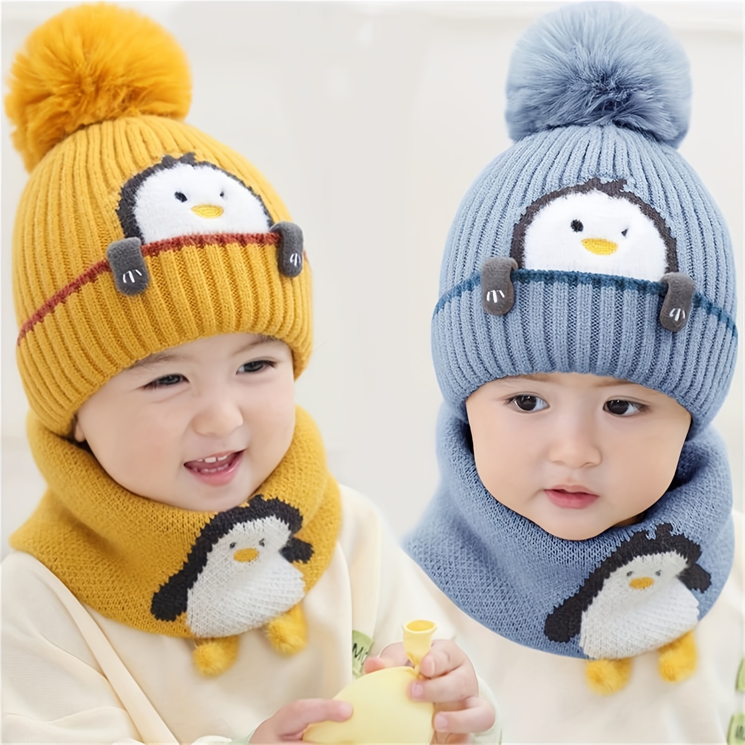 

2pcs/set Children's Hat & Scarf Set, Baby Thick Warm Baby Neck With Ear Protection, Ideal Choice For Gifts