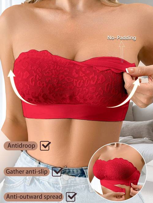 lace trimmed womens bra with front clasp and strapless casual comfortable and simple bodysuit enhances and has a
