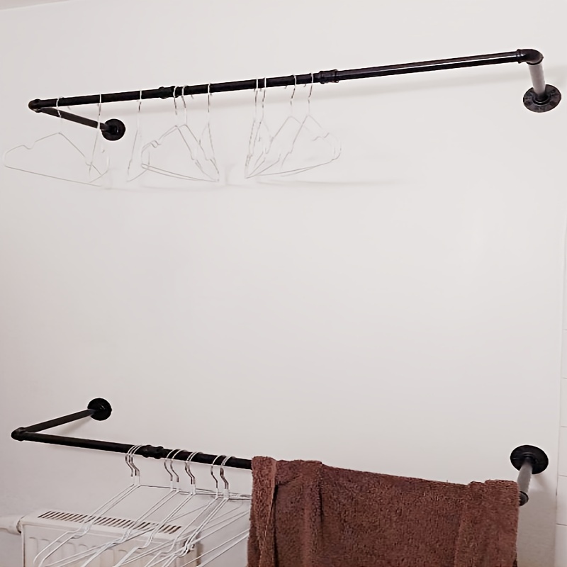 

Vintage Industrial Pipe Detachable Clothes Rack - Wall-mounted, Black Iron Garment Bar For Storage & Laundry Display, Hanging Storage