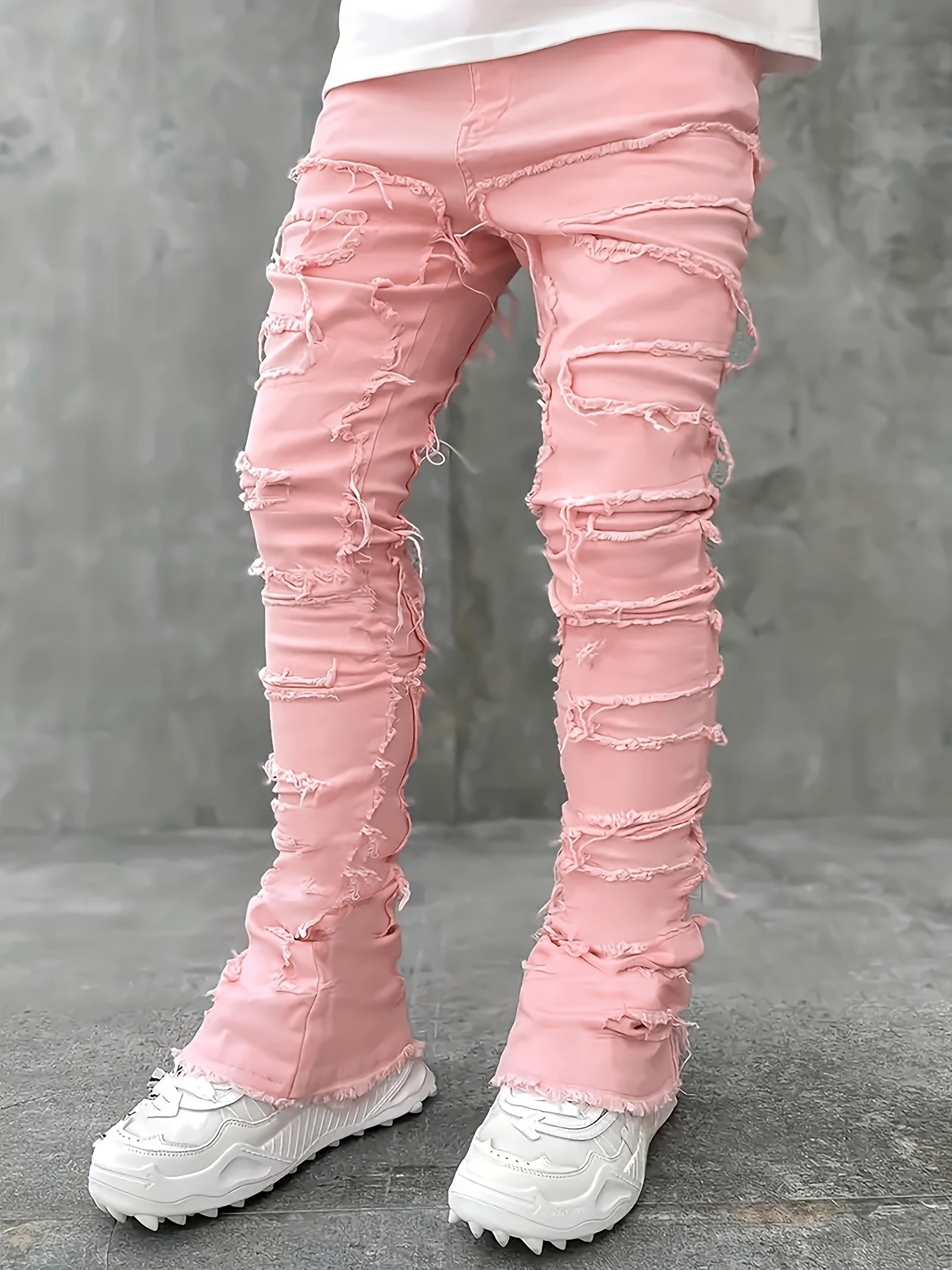 High Waist Casual Pink Wide Leg Jeans Pants  Light pink pants, Pink ripped  jeans, Fun pants