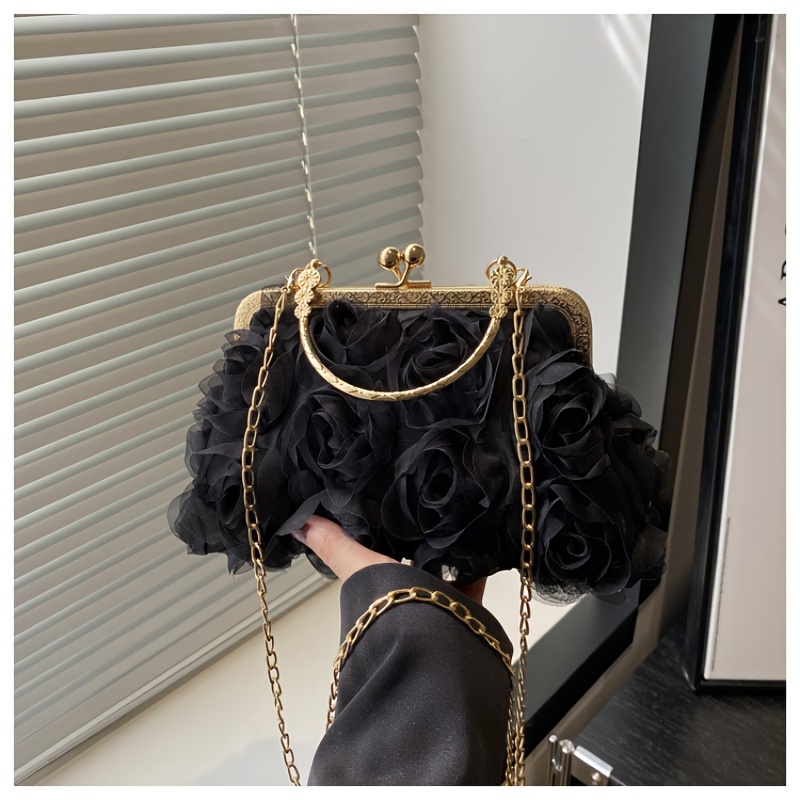 TEMU Borsa a tracolla da donna con 3D in chiffon, borsa da sera color per abbinare a un abito Qipao, borsa da festa e borsa a tracolla con catena per