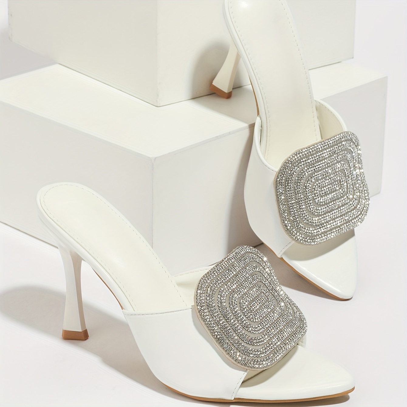 Sandali Bianchi Scarpe Con Tacco Con Strass Eleganti Sandali Donna