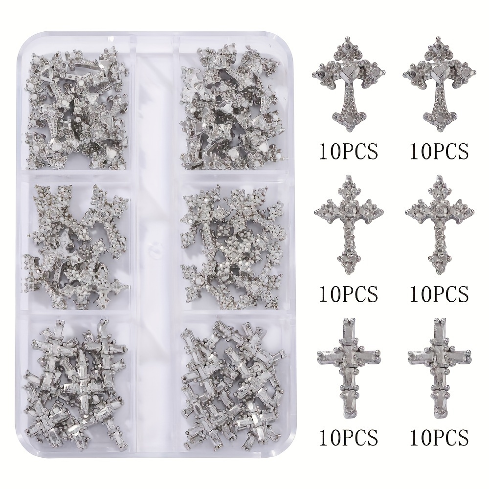 60pcs Punk Gothic Cross Mixed Style 3d Nail Art Rhinestone Jewelry Set For Diy Manicure - Decoration