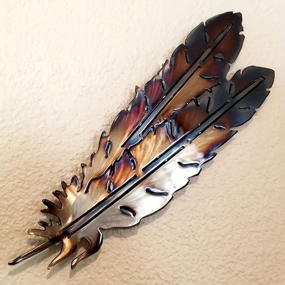 TEMU 2d Flat, Metal Eagle Feather Wall Art - Vertical Wall-mounted Feather Decoration Suitable For Home, Office Decor - Elegant Feather, Housewarming, Father's Day, Wedding & Graduation Gift, 2d Flat