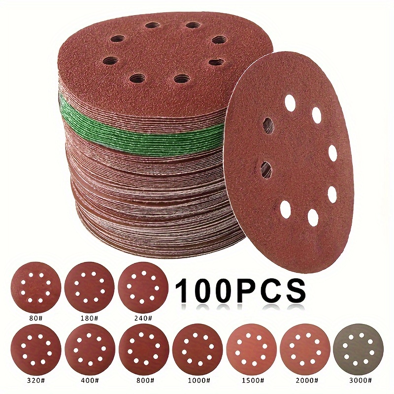 

100pcs 5inch 125mm Round Sandpaper 8 Holes Disk Sand Sheets Grit 80-3000 Hook And Loop Sanding Disc Abrasives For Polish