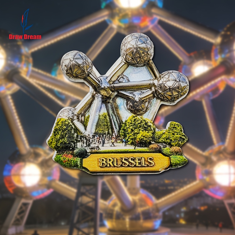 TEMU 1pc Belgian Brussels Fridge Magnet Compatible For Refrigerator, Freezer & Dishwasher - Miniature Brussels Souvenir Gift, Holder For