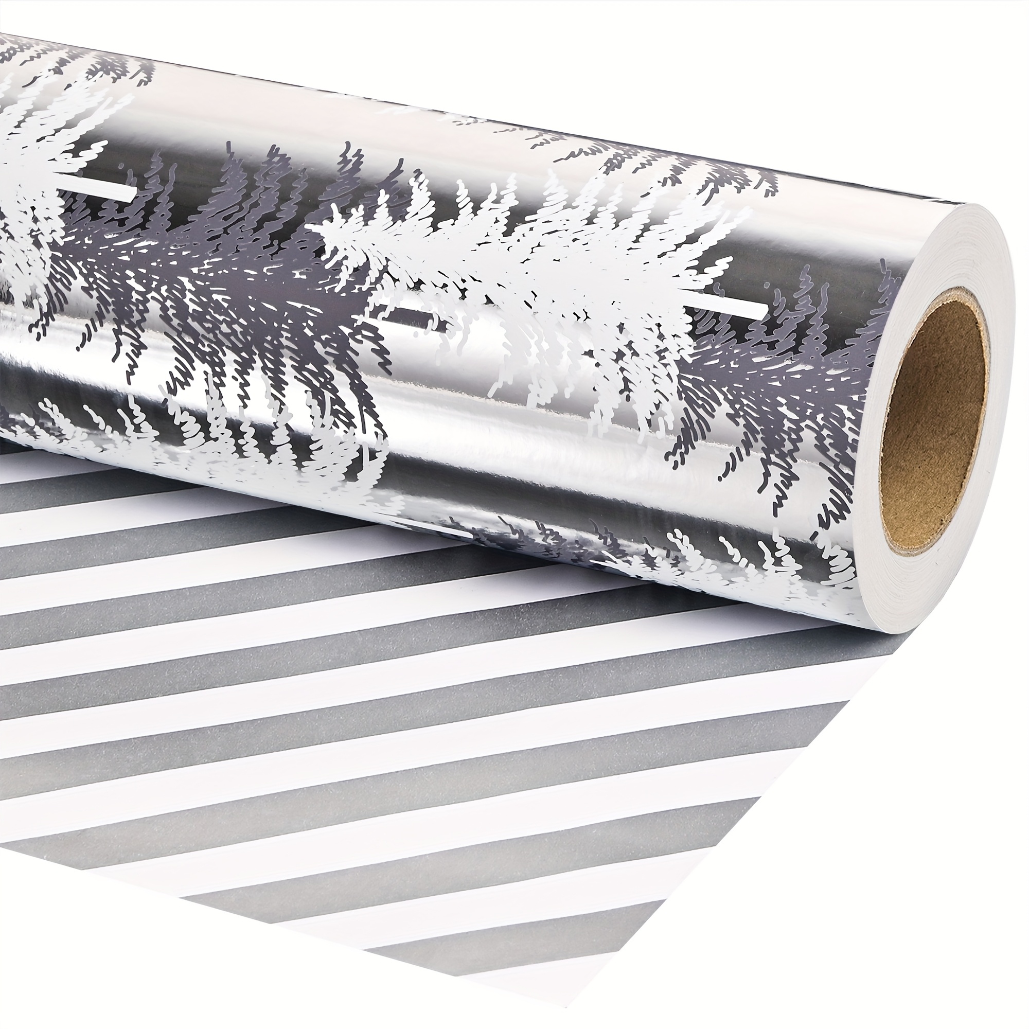1 Roll Of Christmas Foil Wrapping Paper - Double-sided Christmas Wrapping Paper - Silvery-backed Foil With White-gray Christmas , Ideal For Holiday Parties And Celebrations, 17 Inches X 16.5 Feet