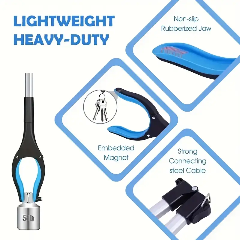 16 inch 33 inch foldable grabbing tool for seniors lightweight and retractable with rotating jaw for picking and mobility assistance long lightweight magnetic trash picker with a wide mouth foldable metal grabbing tool for the elderly details 9
