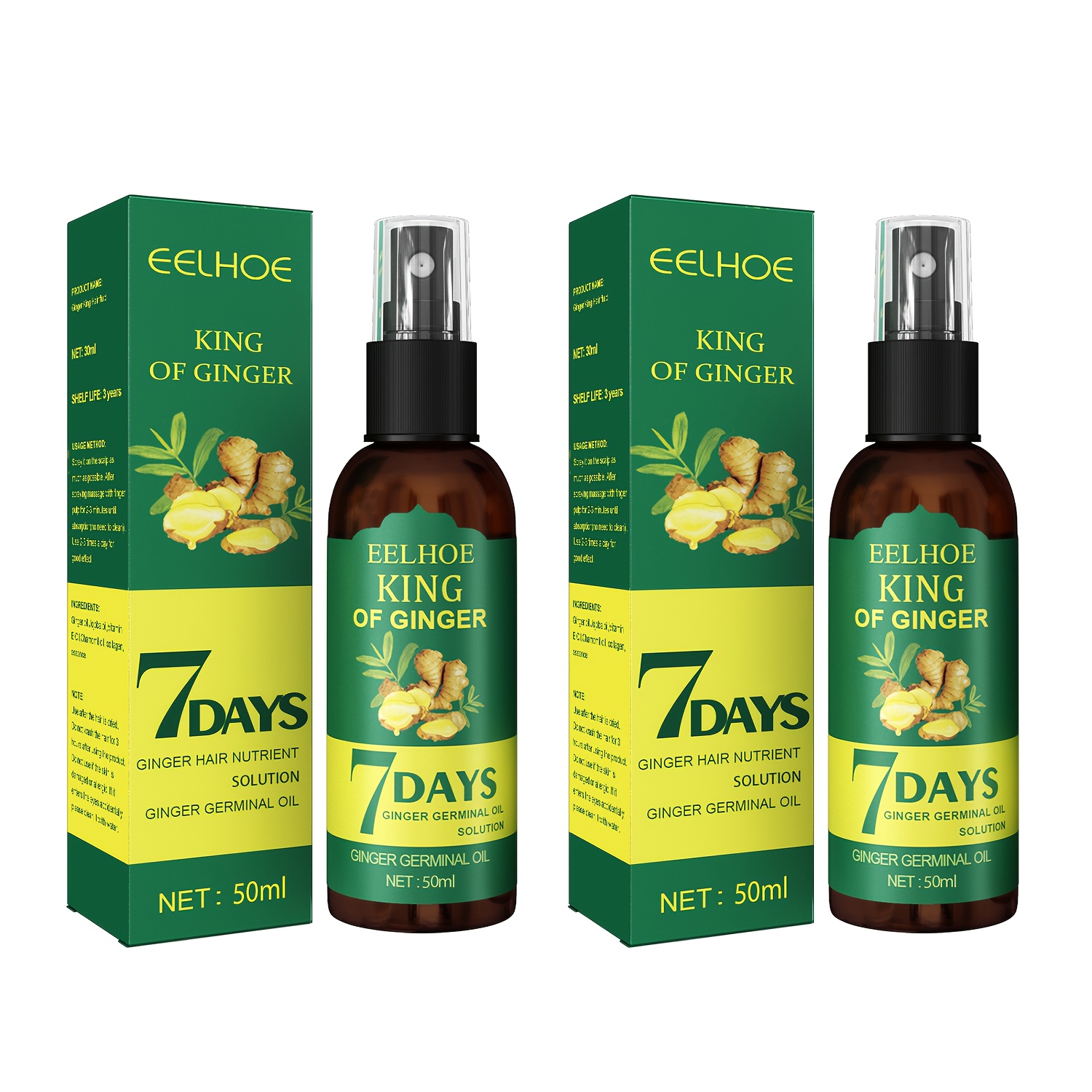 TEMU Set Of 2 Ginger Hair Oil, Biotin Hair Serum, Ginger Scalp Massage For Nourishment, 7-day Ginger Hair Serum Suitable For All Hair Types, Ideal