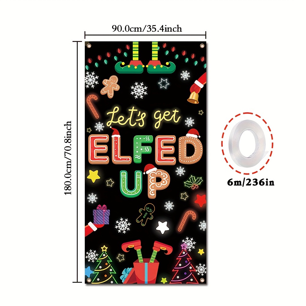 TEMU Yuletide , Christmas Door Banner - Funny Holiday Slogan, Polyester, Winter & New Year Party Decorations