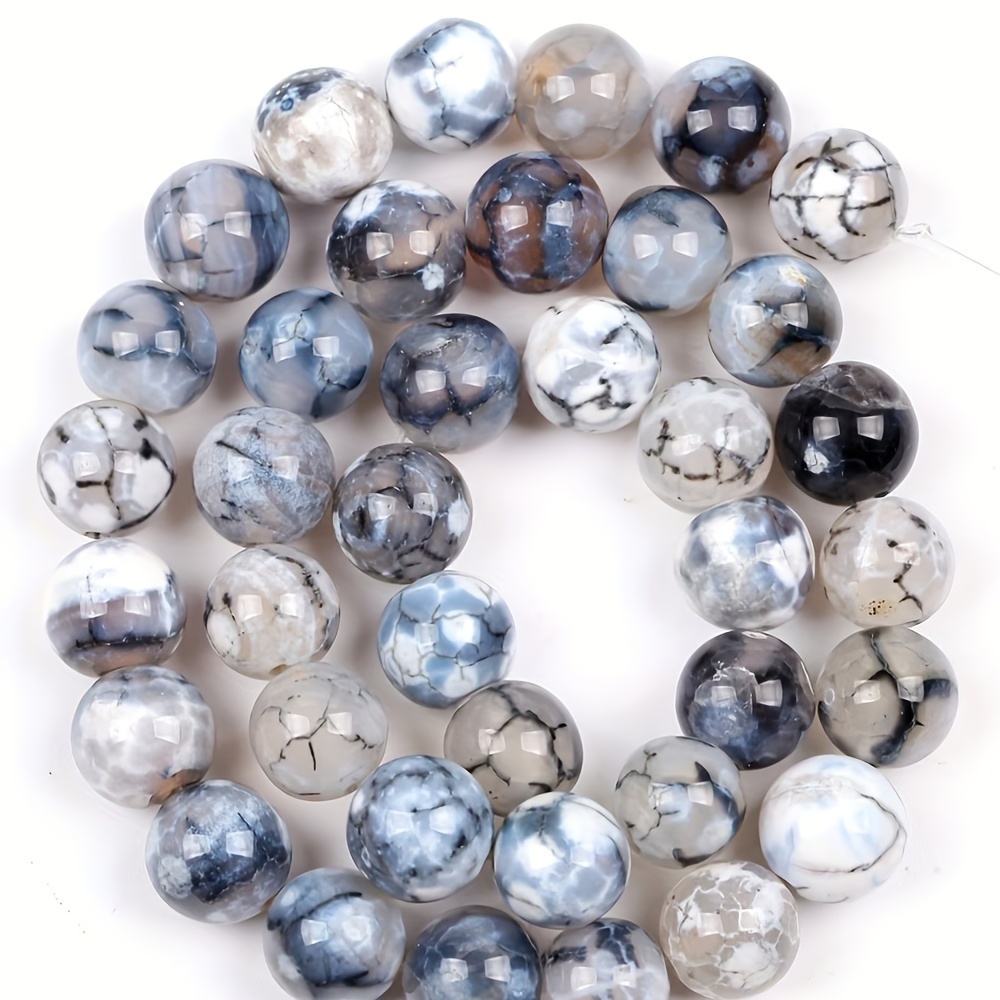 TEMU Perles d'agate de feu -blanc de qualité naturelle 5A, adaptées à la fabrication de bijoux DIY, perles pour bracelets, , boucles d'oreilles -
