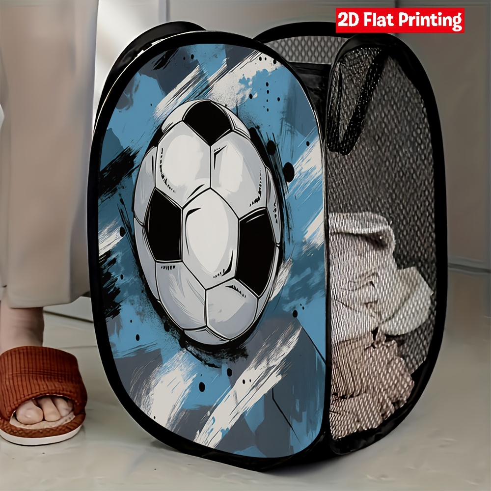 E-shop 1 Stück Moderner Fußball Pop-Up Wäschekorb - Zusammenklappbarer Mesh-Aufbewahrungskorb mit Fußball-Design, Langlebig für Zimmer, Wohnheim -