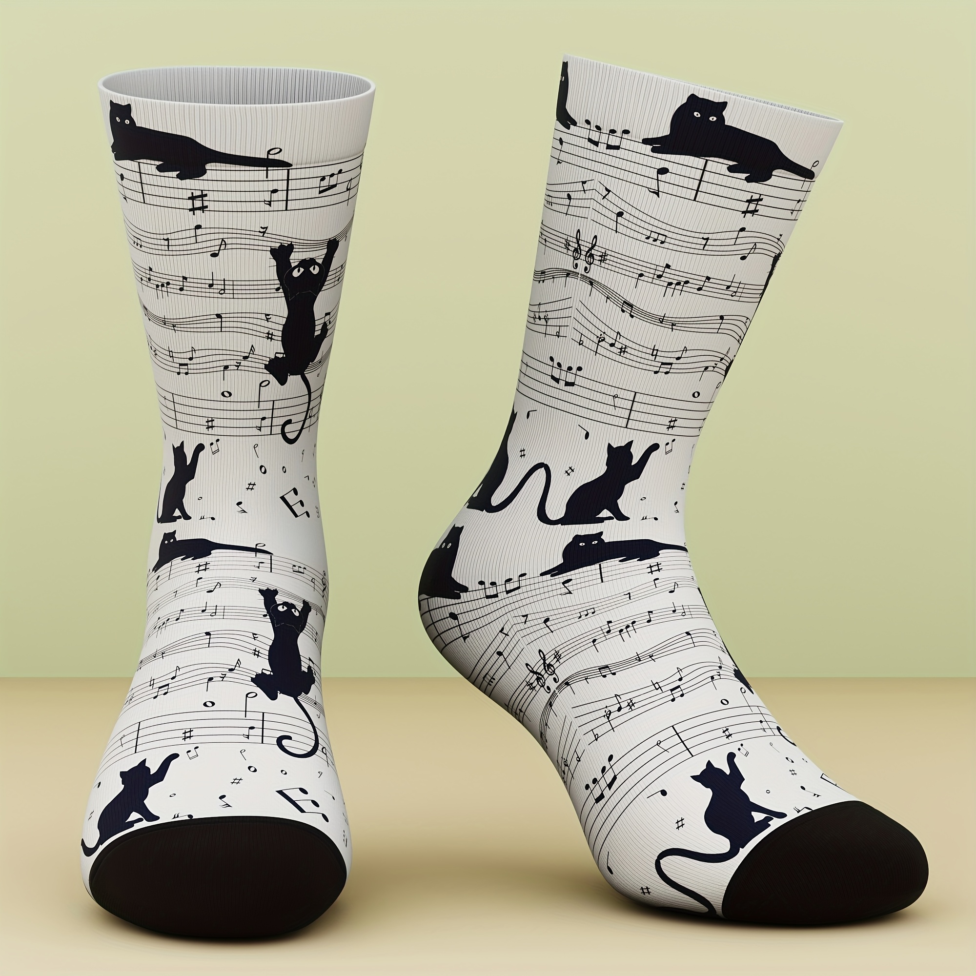 TEMU A Pair Of Unisex Socks, Featuring A And Interesting Sheet Music Pattern, Fashionable, Comfortable, And Breathable, With 3d Digital Printing , An