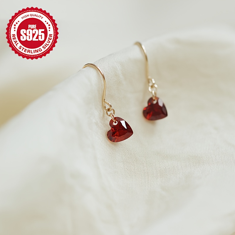 Women's 925 Silver Heart Ear Hooks with Zirconia Accents, Valentine's Gift