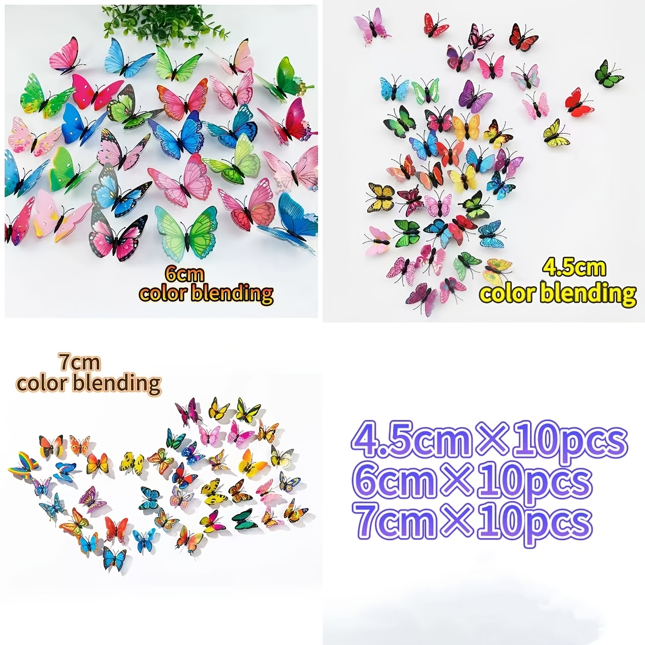 Image of 30pcs 4cm/6cm/7cm Assorted Colors Magnetic Butterflies 3d Single Layer Stereoscopic Decoration Wall Sticker, Refrigerator Magnet Sticker, Wedding Party Decor, Valentine's Day Bouquet Accessory