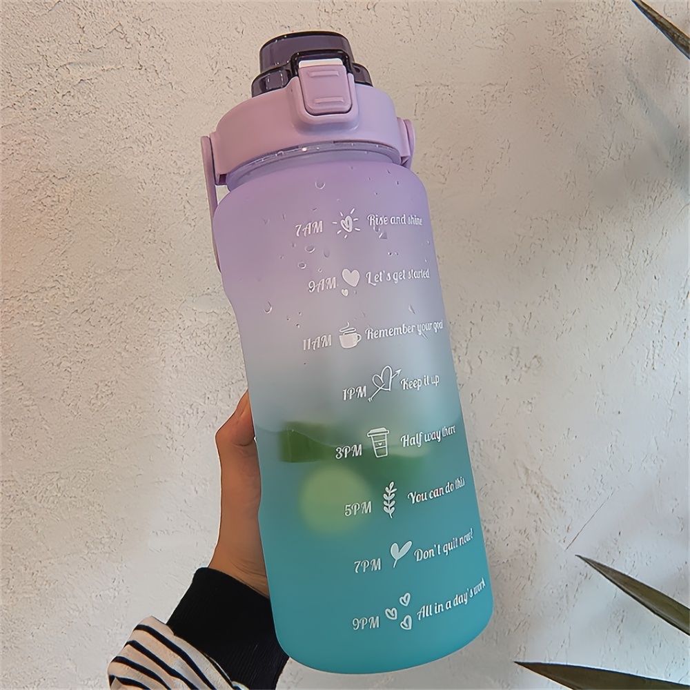 Image of Gradient Color Water Bottle 2000ml Large Capacity Water Jug Sports 2l Scale Plastic Straw Cup Portable Outdoor Water Bottle Fitness With Handle Portable Water Bottle